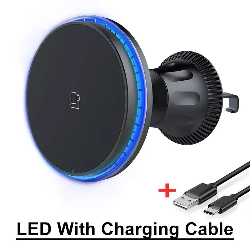 30W Magnetic Car Wireless Charger RGB For iPhone 12 13 14 15 Pro Max Macsafe Car Phone Holder Stand Mount Fast Charging Station