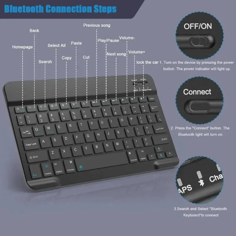 7/10inch Bluetooth Keyboard Wireless Keyboard Bluetooth Mini English Russian Keyboard Rechargeable For ipad Phone Tablet